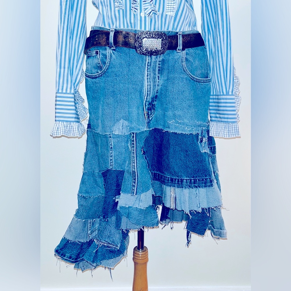 💃Specifically Vintage  Made Arizona Denim up-cycled patchwork skirt